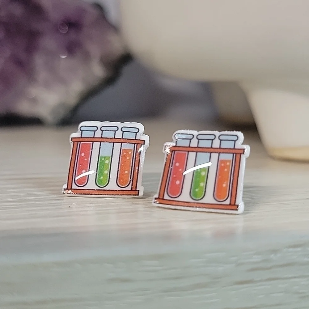 Test Tube Stud Earrings, unisex